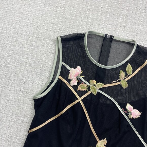 Joseph Ribkoff Sheer Sleeveless Top Womens Black Floral Embroidery Cocktail Read - Picture 3 of 11